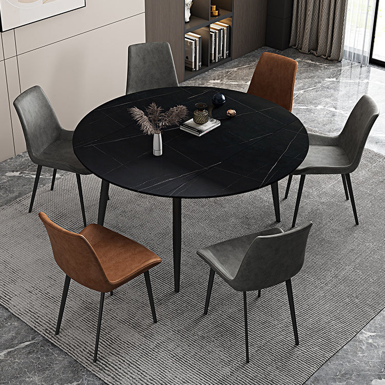 Round Sintered Stone Dining Table Modern Extendable Furniture  with 4 Legs in Matte Finish