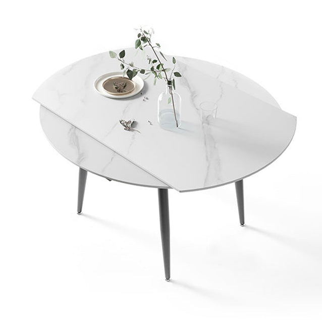 Round Sintered Stone Dining Table Modern Extendable Furniture  with 4 Legs in Matte Finish