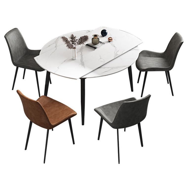 Round Sintered Stone Dining Table Modern Extendable Furniture  with 4 Legs in Matte Finish
