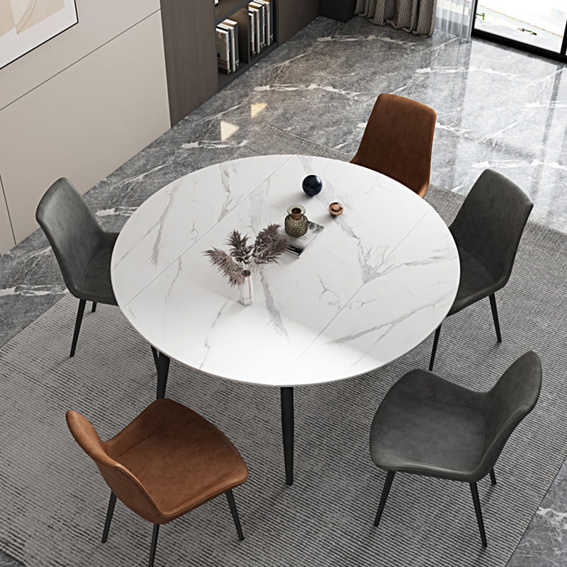 Round Sintered Stone Dining Table Modern Extendable Furniture  with 4 Legs in Matte Finish