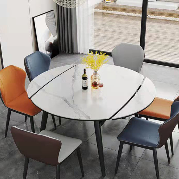 Round Stone Dining Table Modern Extendable Dining Table with 4 Legs in Matte Finish