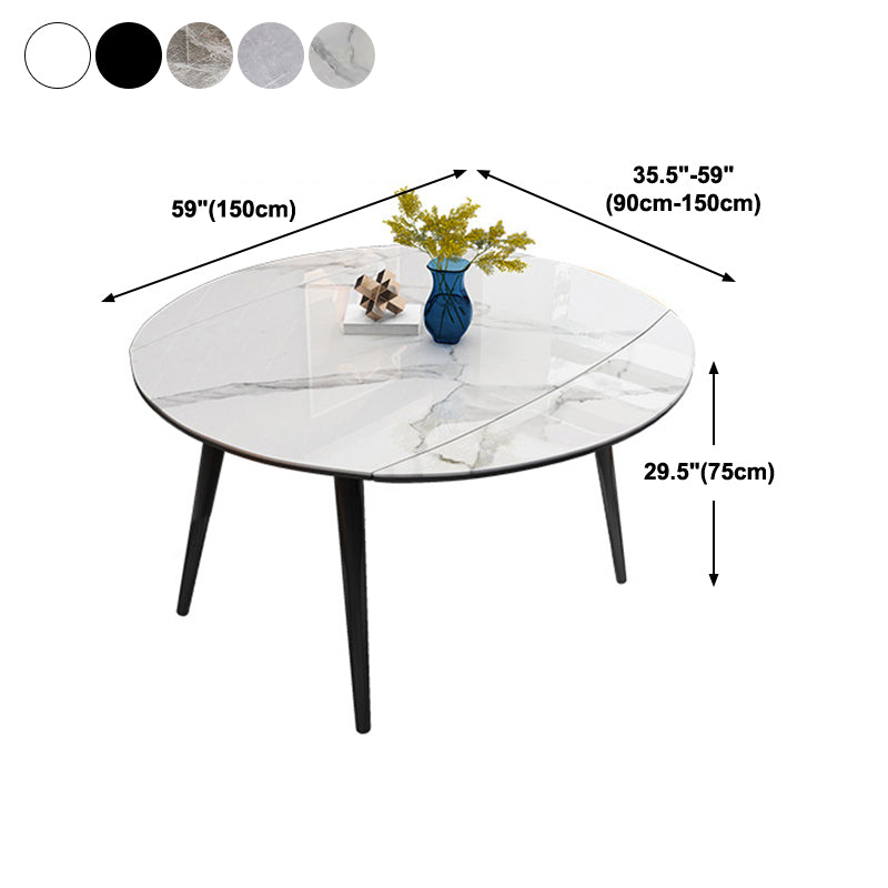 Round Stone Dining Table Modern Extendable Dining Table with 4 Legs in Matte Finish