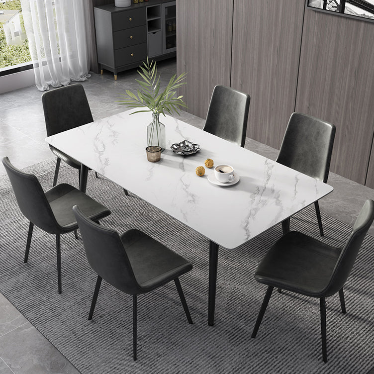 Industrial Rectangle Dining Site Table Black Tripod Base Dining Table with Stone Top