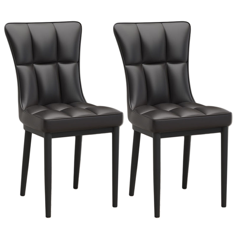 Silla de comedor de cuero Glam Parsons con patas de acero en acabado mate para el hogar