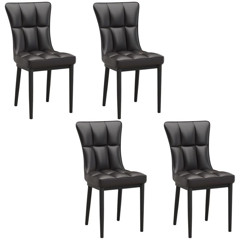 Silla de comedor de cuero Glam Parsons con patas de acero en acabado mate para el hogar