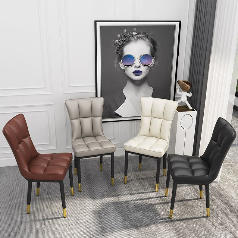 Silla de comedor de cuero Glam Parsons con patas de acero en acabado mate para el hogar