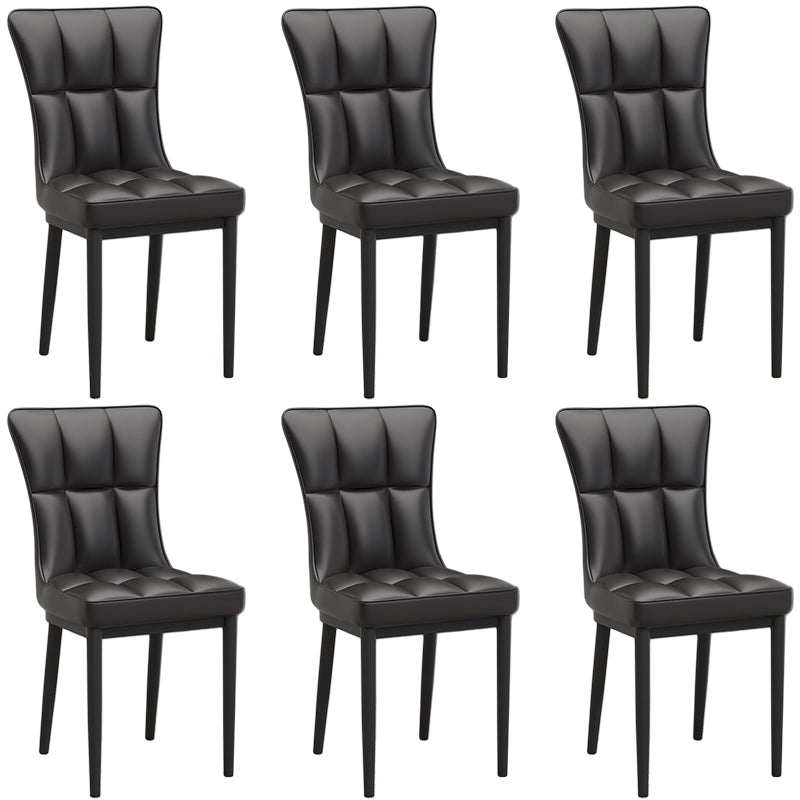 Silla de comedor de cuero Glam Parsons con patas de acero en acabado mate para el hogar