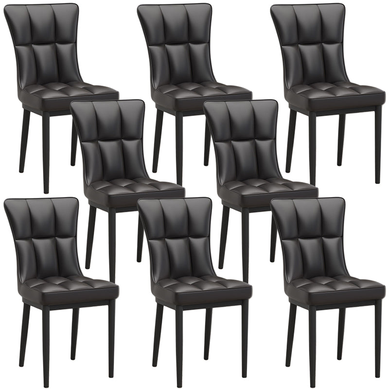 Silla de comedor de cuero Glam Parsons con patas de acero en acabado mate para el hogar