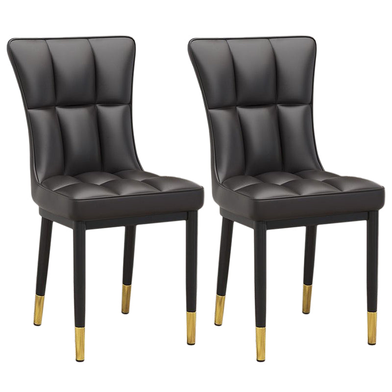 Silla de comedor de cuero Glam Parsons con patas de acero en acabado mate para el hogar