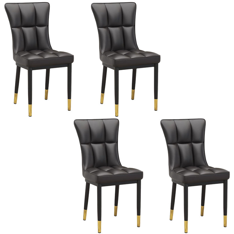 Silla de comedor de cuero Glam Parsons con patas de acero en acabado mate para el hogar