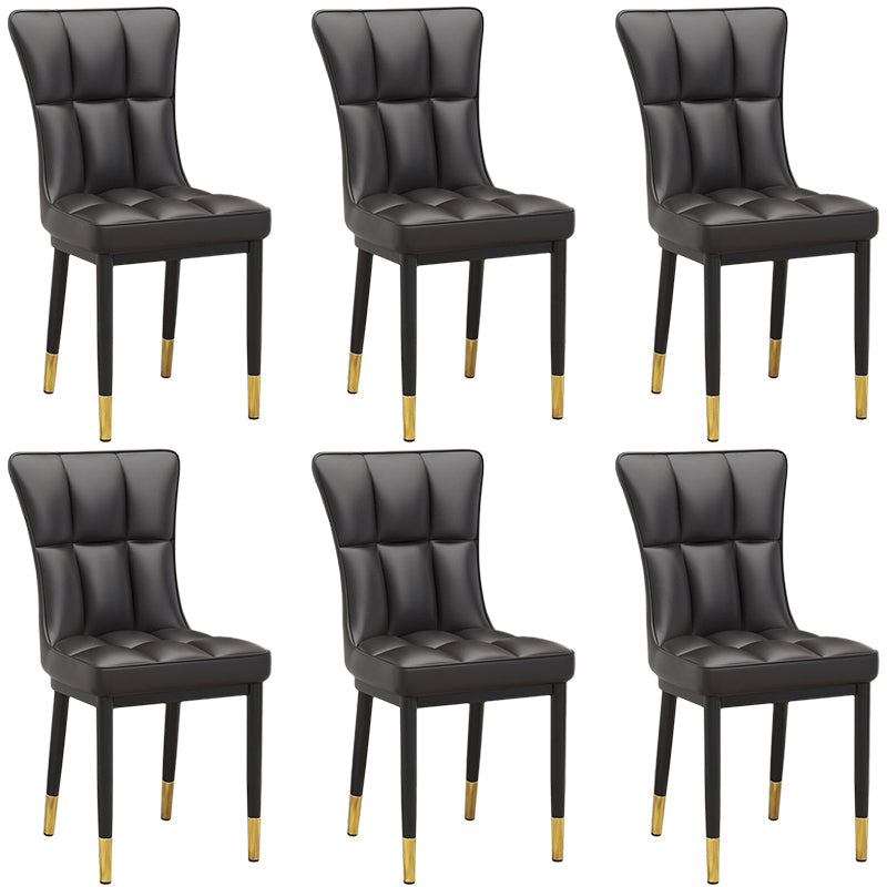 Silla de comedor de cuero Glam Parsons con patas de acero en acabado mate para el hogar