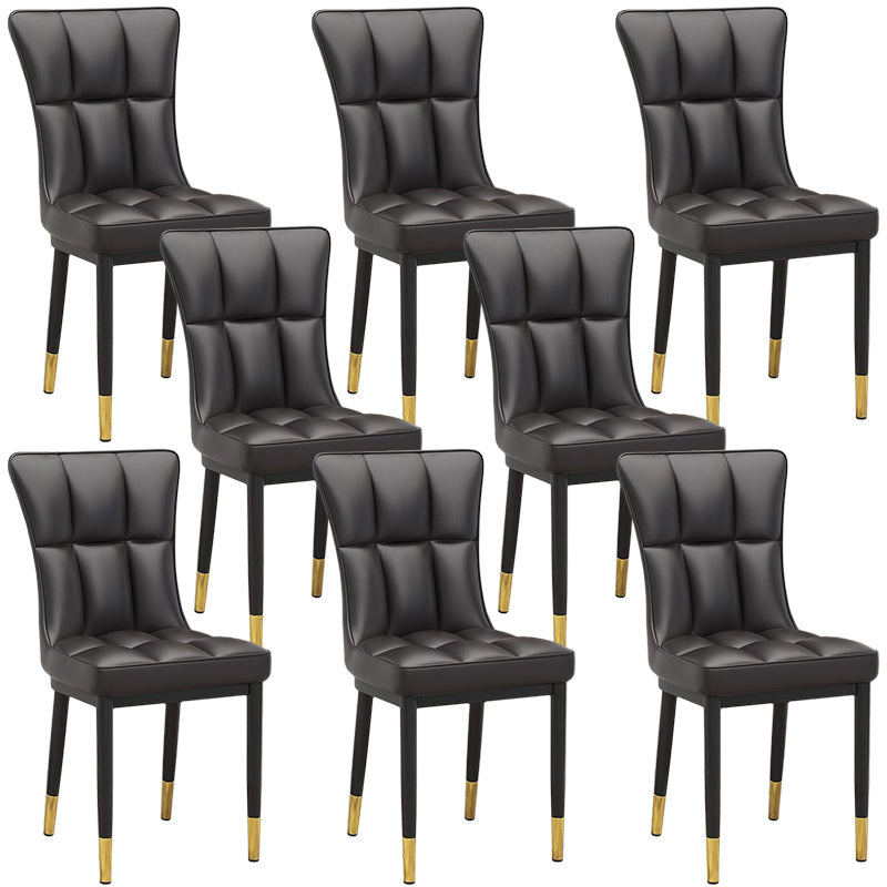 Silla de comedor de cuero Glam Parsons con patas de acero en acabado mate para el hogar