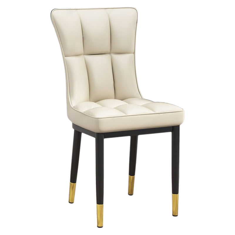 Silla de comedor de cuero Glam Parsons con patas de acero en acabado mate para el hogar
