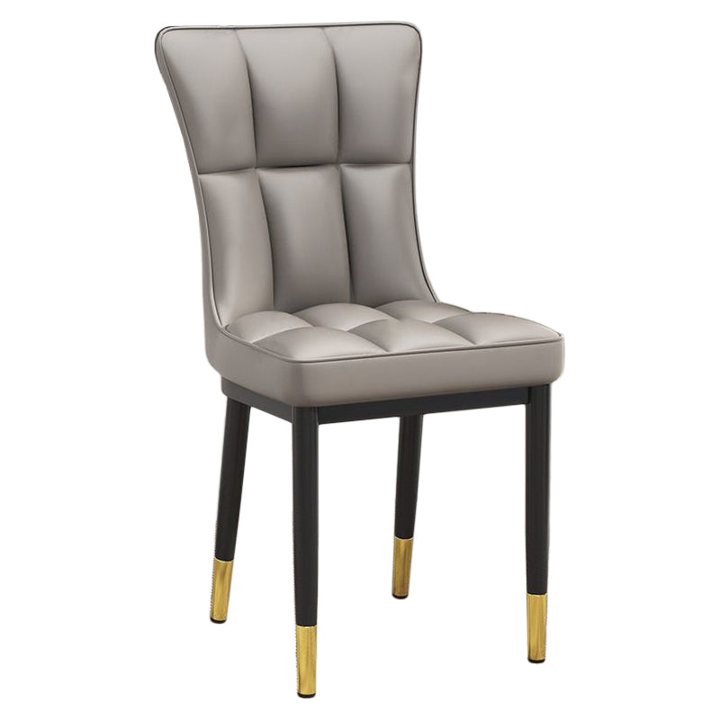 Silla de comedor de cuero Glam Parsons con patas de acero en acabado mate para el hogar