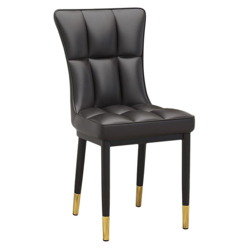 Silla de comedor de cuero Glam Parsons con patas de acero en acabado mate para el hogar