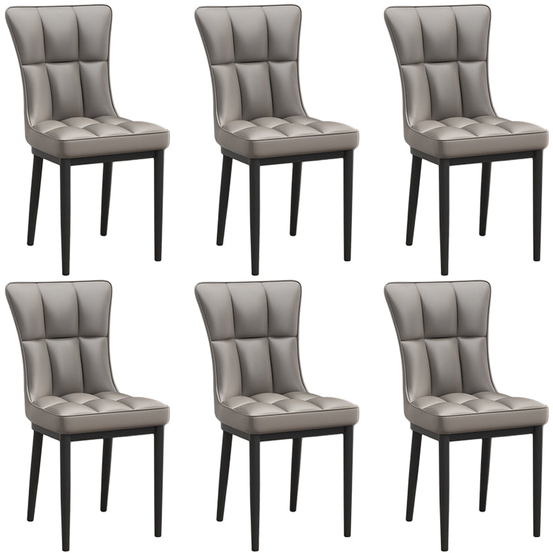 Silla de comedor de cuero Glam Parsons con patas de acero en acabado mate para el hogar