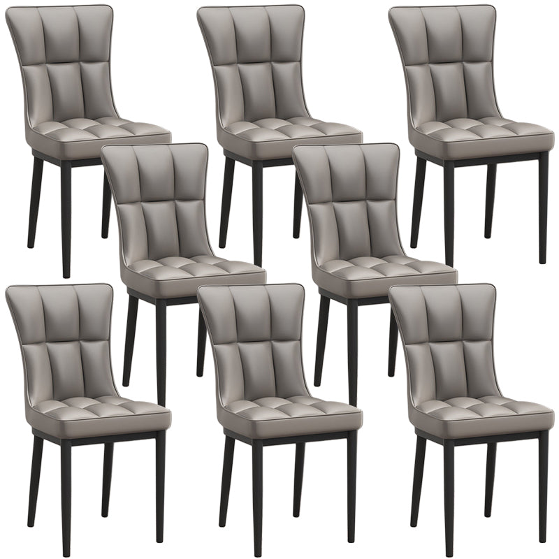 Silla de comedor de cuero Glam Parsons con patas de acero en acabado mate para el hogar