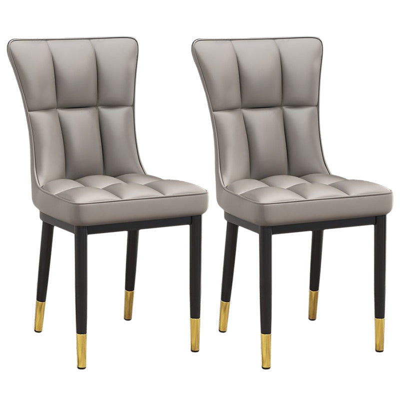 Silla de comedor de cuero Glam Parsons con patas de acero en acabado mate para el hogar