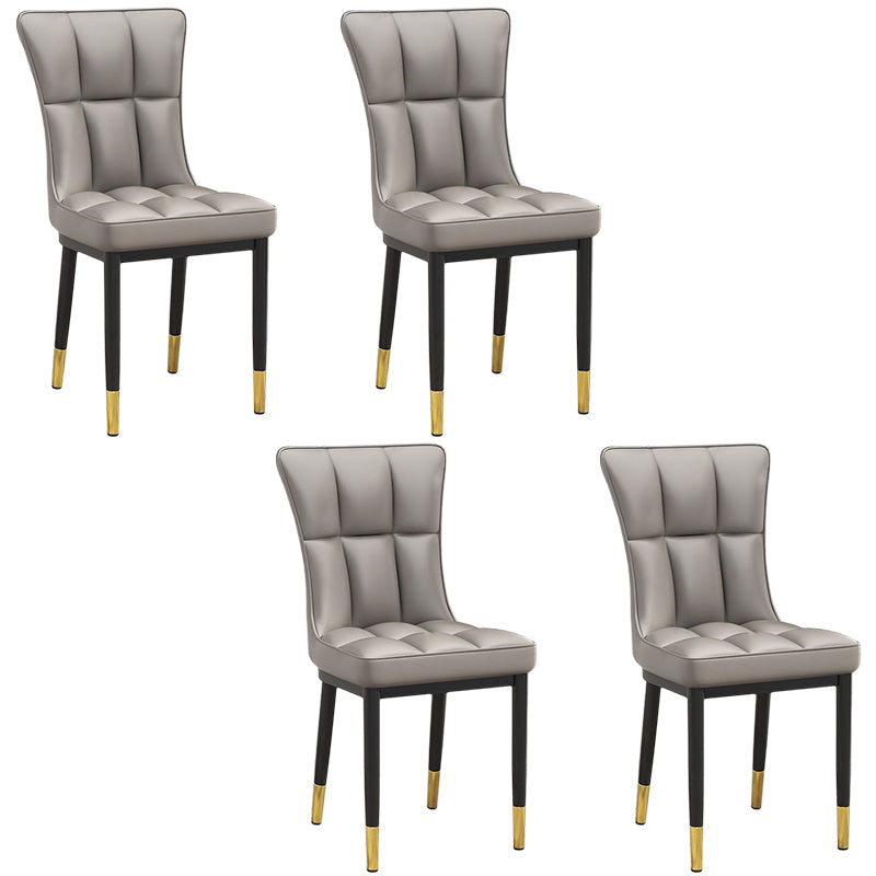 Silla de comedor de cuero Glam Parsons con patas de acero en acabado mate para el hogar