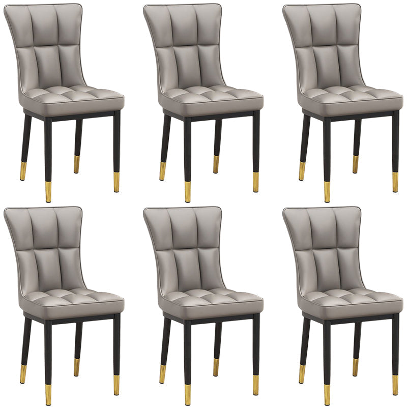 Silla de comedor de cuero Glam Parsons con patas de acero en acabado mate para el hogar