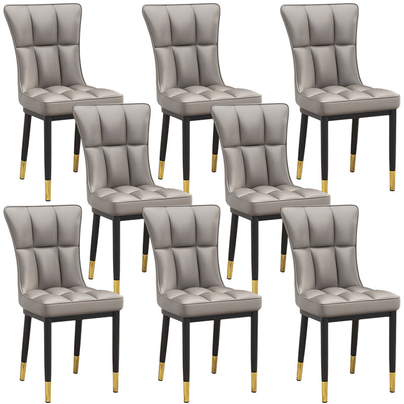 Silla de comedor de cuero Glam Parsons con patas de acero en acabado mate para el hogar