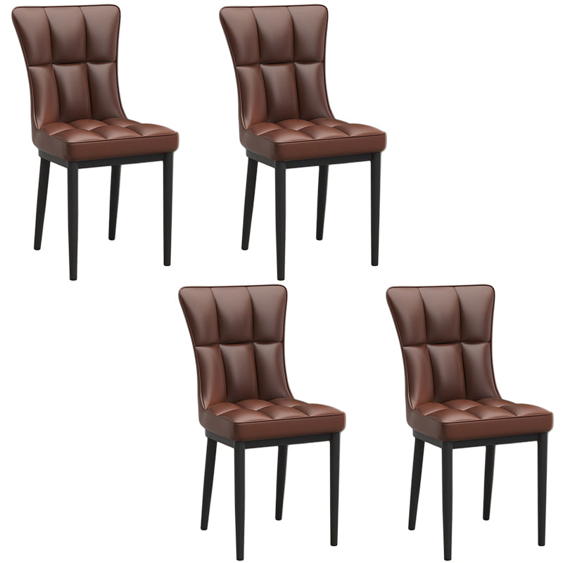 Silla de comedor de cuero Glam Parsons con patas de acero en acabado mate para el hogar