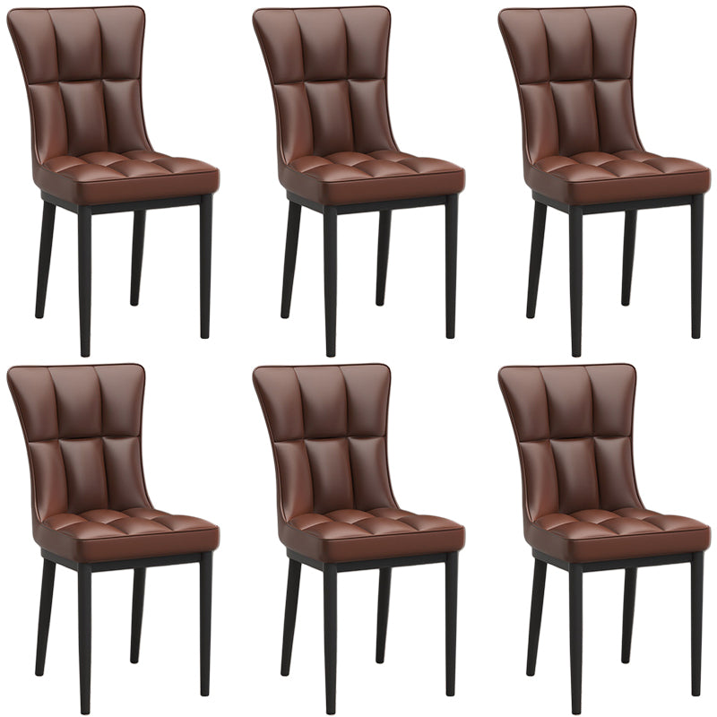 Silla de comedor de cuero Glam Parsons con patas de acero en acabado mate para el hogar