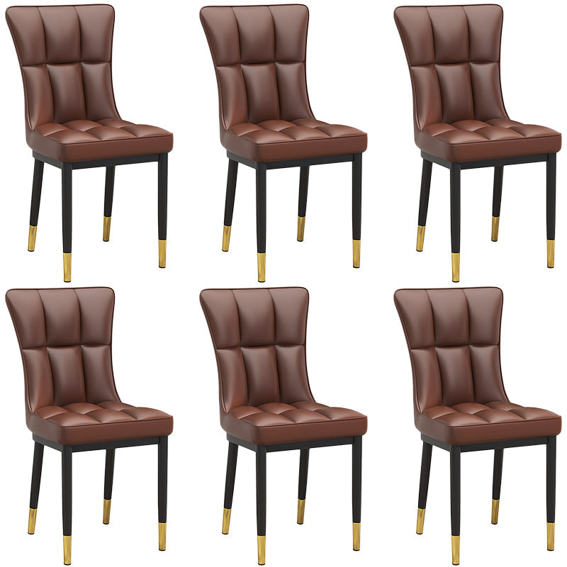 Silla de comedor de cuero Glam Parsons con patas de acero en acabado mate para el hogar
