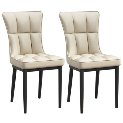 Silla de comedor de cuero Glam Parsons con patas de acero en acabado mate para el hogar