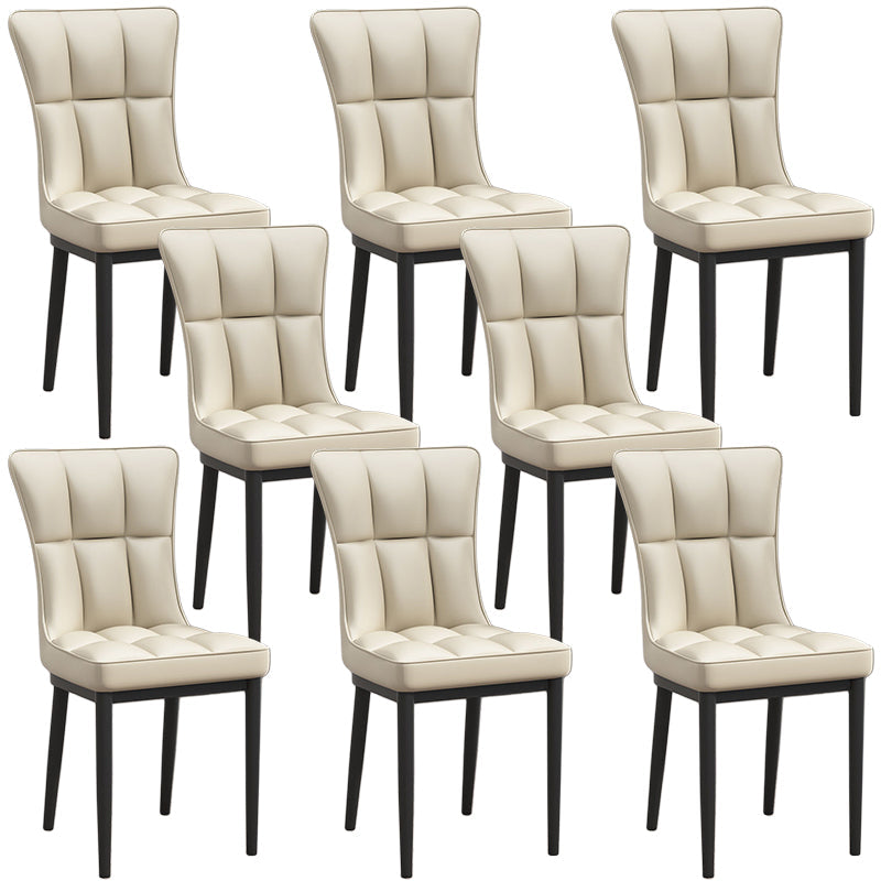Silla de comedor de cuero Glam Parsons con patas de acero en acabado mate para el hogar