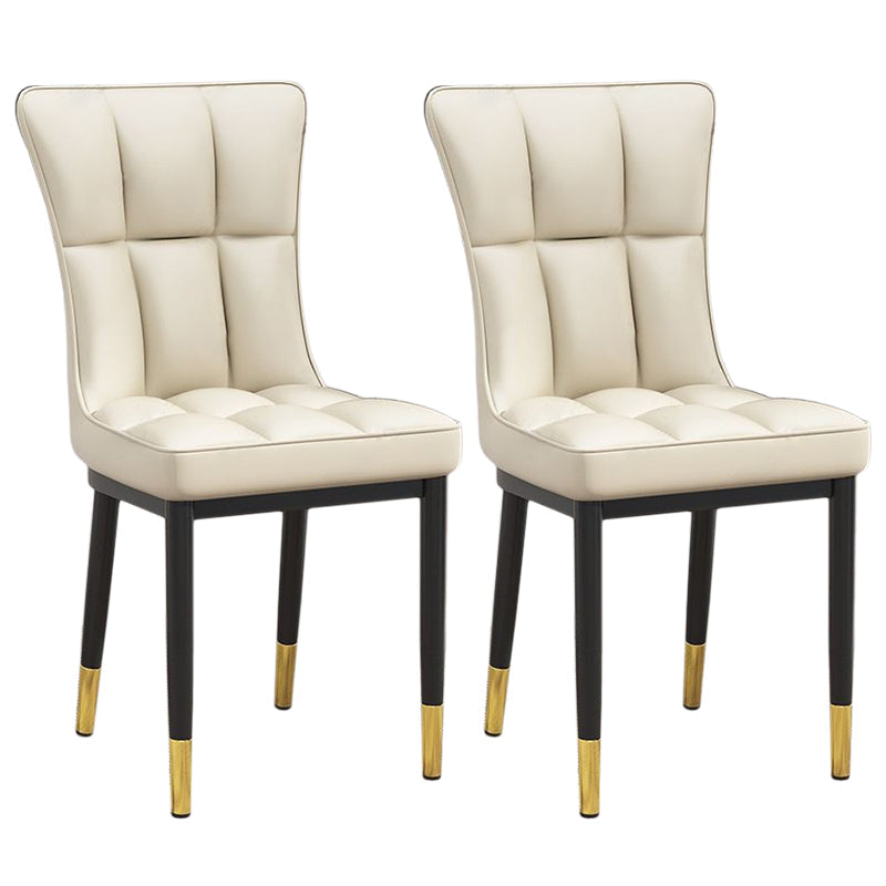 Silla de comedor de cuero Glam Parsons con patas de acero en acabado mate para el hogar