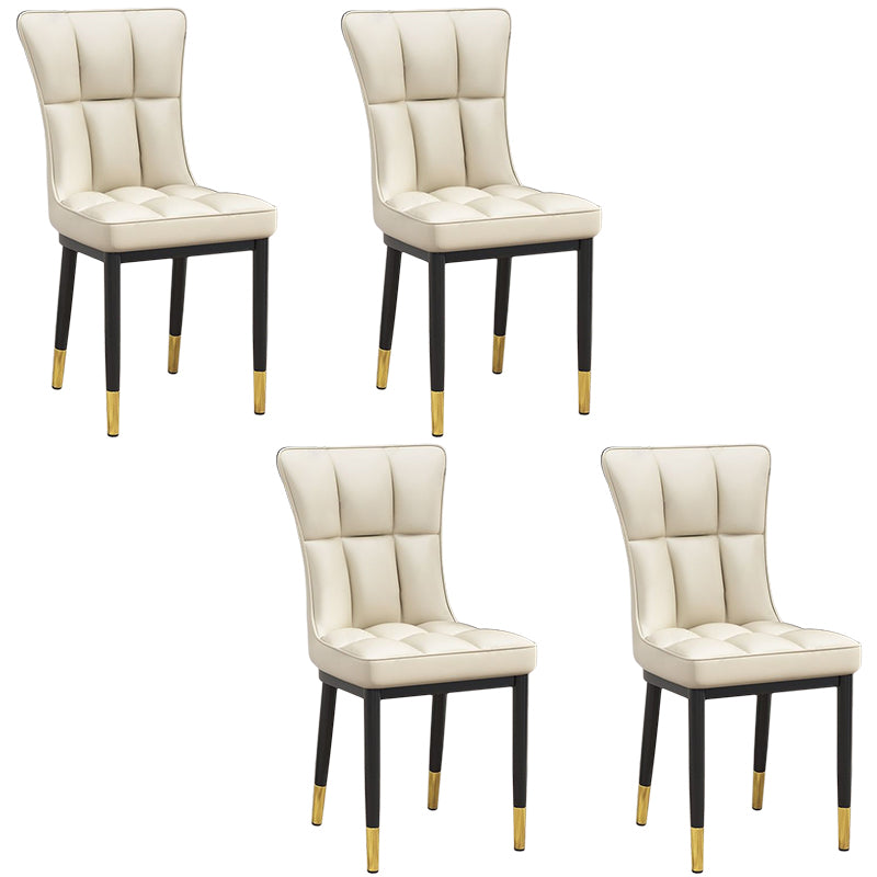 Silla de comedor de cuero Glam Parsons con patas de acero en acabado mate para el hogar