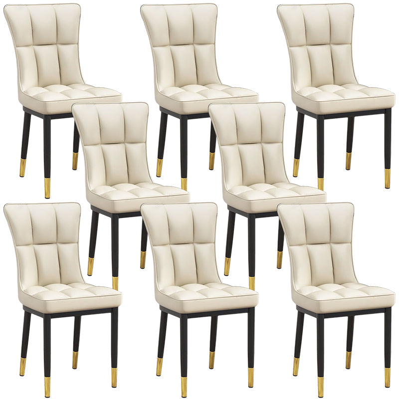 Silla de comedor de cuero Glam Parsons con patas de acero en acabado mate para el hogar