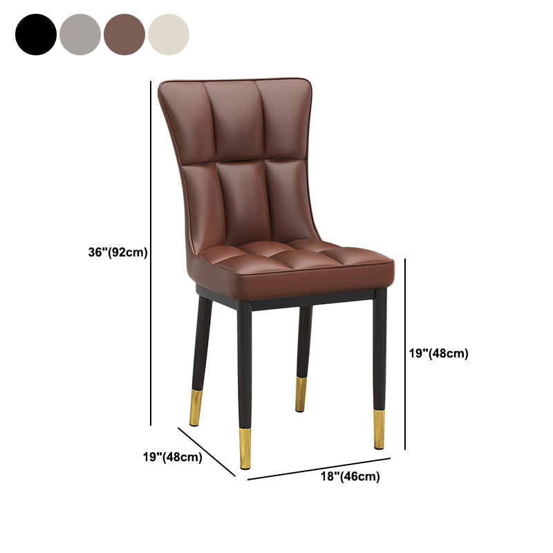 Silla de comedor de cuero Glam Parsons con patas de acero en acabado mate para el hogar