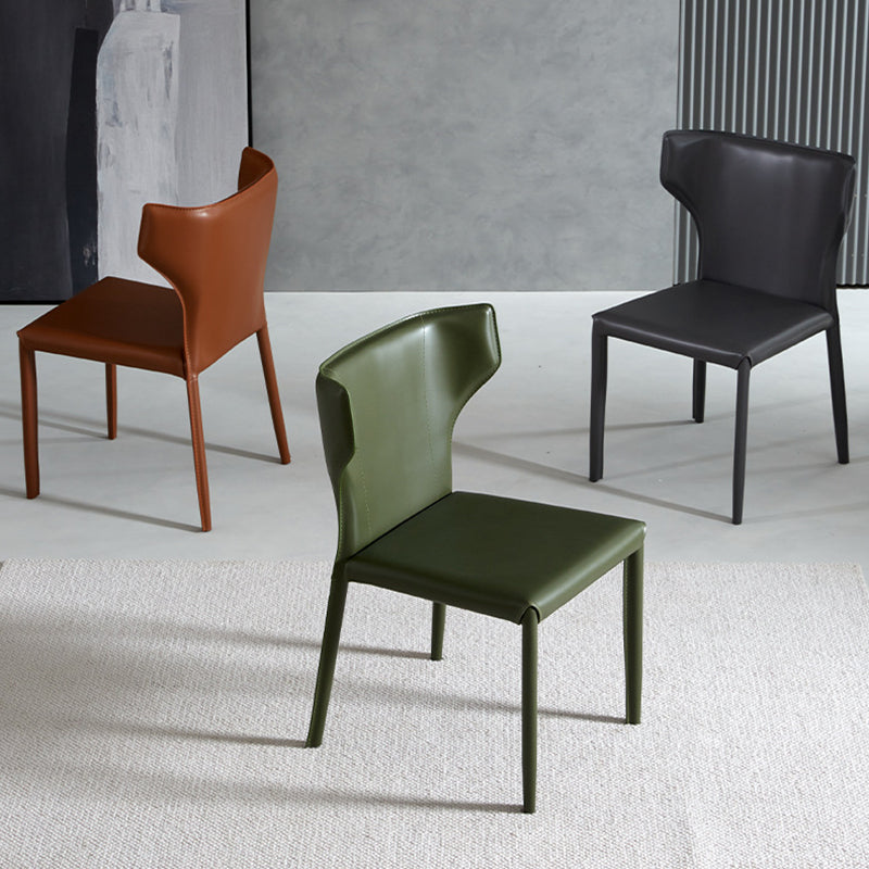 Contemporary Leather Dining Chair Wingback Side Chair in Matte Finish for Kitchen
