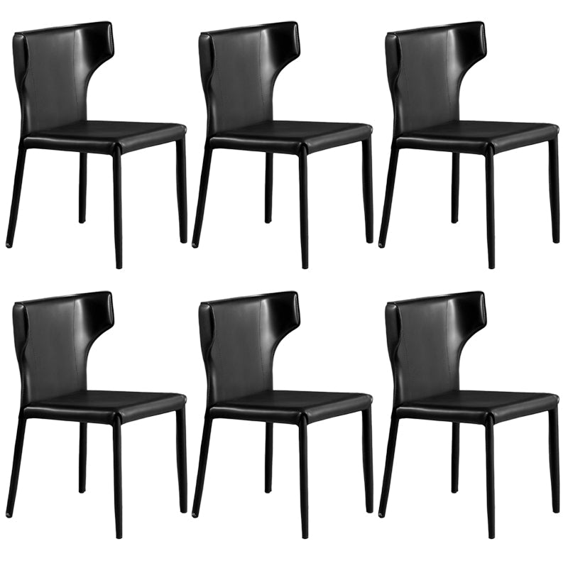 Contemporary Leather Dining Chair Wingback Side Chair in Matte Finish for Kitchen