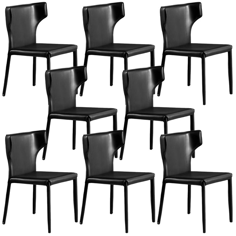 Contemporary Leather Dining Chair Wingback Side Chair in Matte Finish for Kitchen
