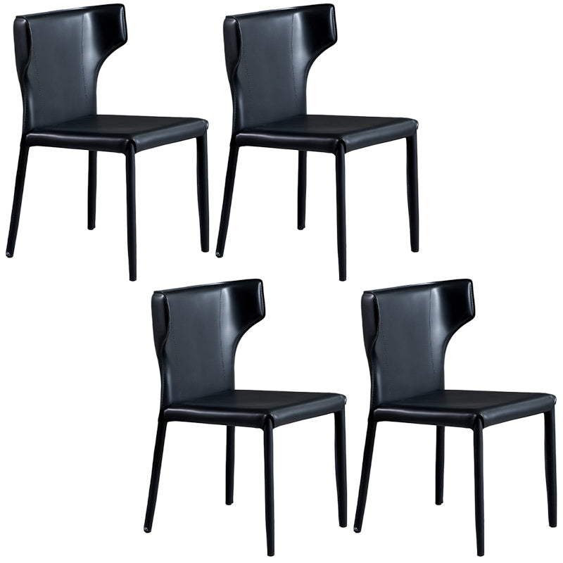 Contemporary Leather Dining Chair Wingback Side Chair in Matte Finish for Kitchen