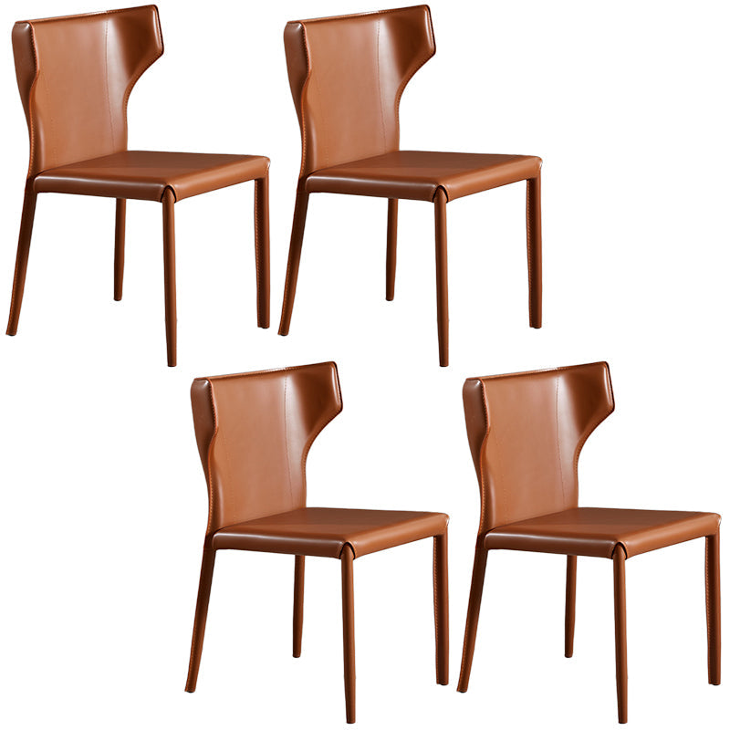 Contemporary Leather Dining Chair Wingback Side Chair in Matte Finish for Kitchen
