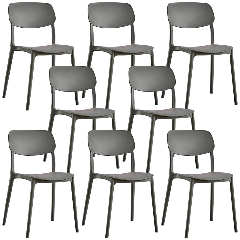 Scandinavian Stackable Armless Dining Chairs Plastic Open Back Dining Side Chair Dark Gray 8 Piece Set Clearhalo 'Dining Chairs' 'Dining Tables & Seating' 'dining_chair' 'furn' 'furn_dining_chair' 'Furniture' 'Kitchen & Dining Furniture' 5529657