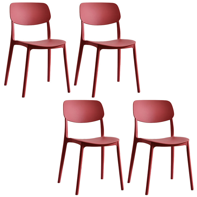 Scandinavian Stackable Armless Dining Chairs Plastic Open Back Dining Side Chair Red 4 Piece Set Clearhalo 'Dining Chairs' 'Dining Tables & Seating' 'dining_chair' 'furn' 'furn_dining_chair' 'Furniture' 'Kitchen & Dining Furniture' 5529668