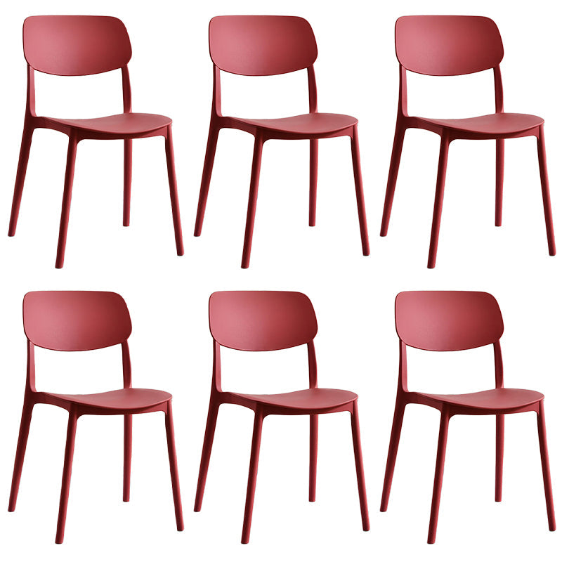 Scandinavian Stackable Armless Dining Chairs Plastic Open Back Dining Side Chair Red 6 Piece Set Clearhalo 'Dining Chairs' 'Dining Tables & Seating' 'dining_chair' 'furn' 'furn_dining_chair' 'Furniture' 'Kitchen & Dining Furniture' 5529671