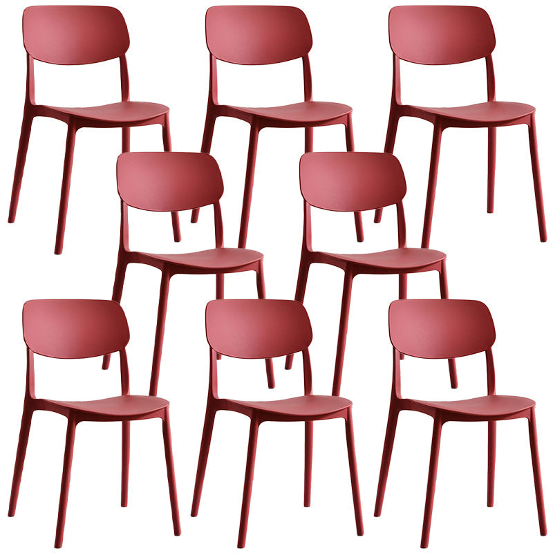 Scandinavian Stackable Armless Dining Chairs Plastic Open Back Dining Side Chair Red 8 Piece Set Clearhalo 'Dining Chairs' 'Dining Tables & Seating' 'dining_chair' 'furn' 'furn_dining_chair' 'Furniture' 'Kitchen & Dining Furniture' 5529672