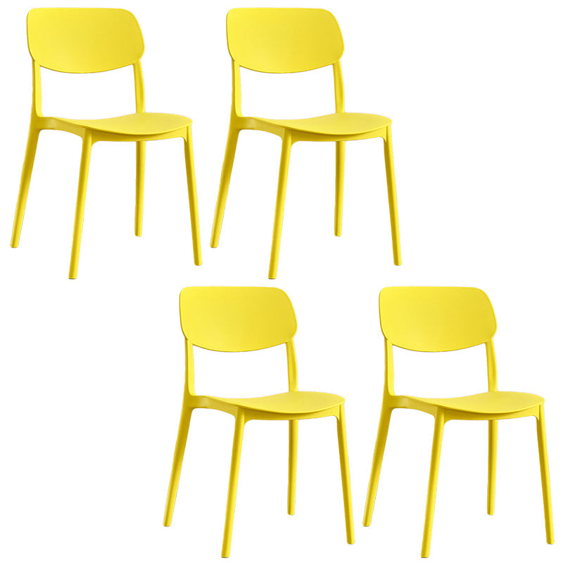 Scandinavian Stackable Armless Dining Chairs Plastic Open Back Dining Side Chair Yellow 4 Piece Set Clearhalo 'Dining Chairs' 'Dining Tables & Seating' 'dining_chair' 'furn' 'furn_dining_chair' 'Furniture' 'Kitchen & Dining Furniture' 5529678