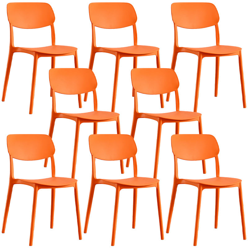 Scandinavian Stackable Armless Dining Chairs Plastic Open Back Dining Side Chair Orange 8 Piece Set Clearhalo 'Dining Chairs' 'Dining Tables & Seating' 'dining_chair' 'furn' 'furn_dining_chair' 'Furniture' 'Kitchen & Dining Furniture' 5529700