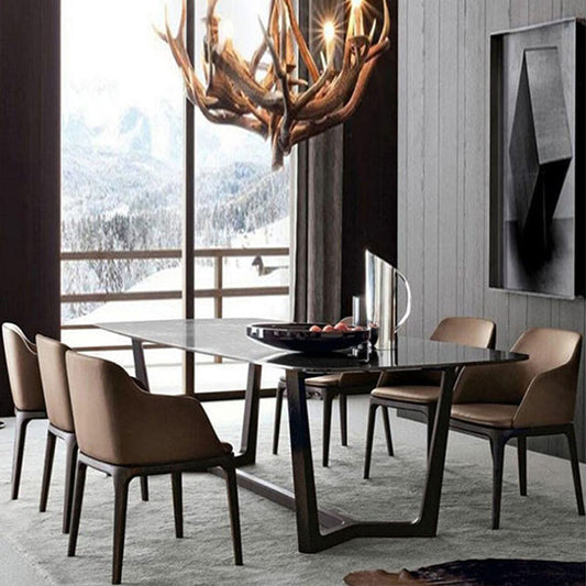Brown Contemporary Dining Accent Chair Black Oak Wood Legs Dining Chair
