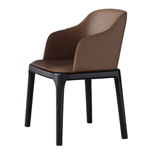 Brown Contemporary Dining Accent Chair Black Oak Wood Legs Dining Chair