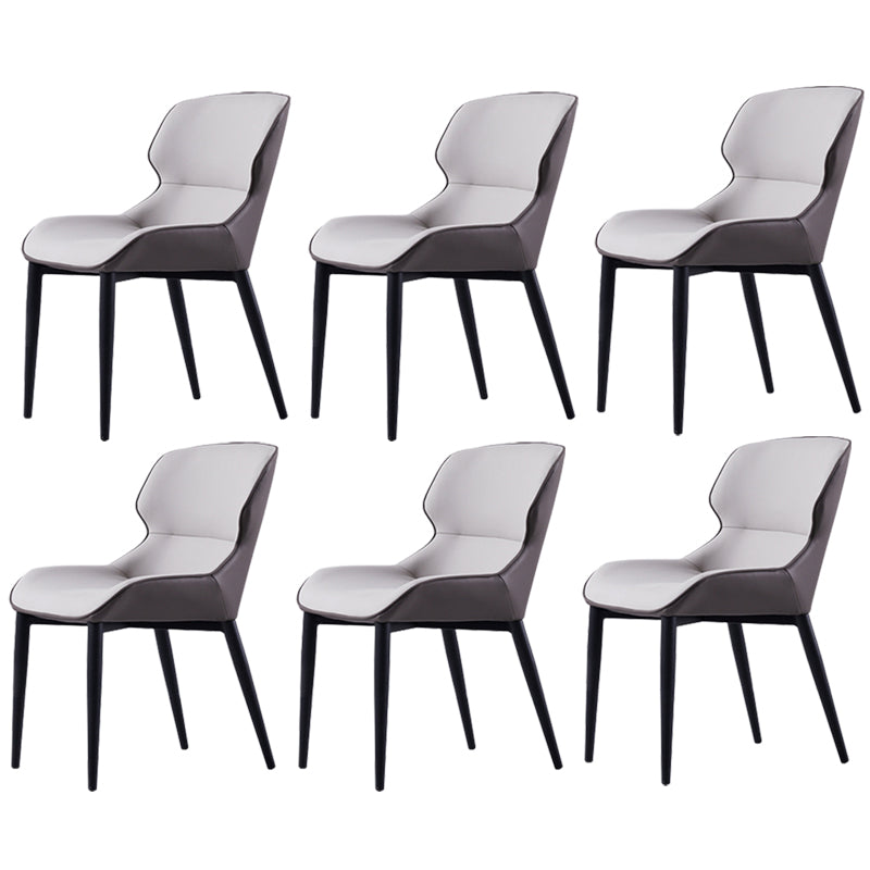 Modern Armless Dining Chairs Faux Leather Wingback Dining Side Chair Cream Gray 6 Piece Set Clearhalo 'Dining Chairs' 'Dining Tables & Seating' 'dining_chair' 'furn' 'furn_dining_chair' 'Furniture' 'Kitchen & Dining Furniture' 5530019