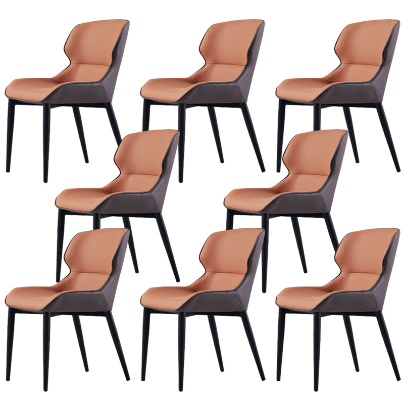 Modern Armless Dining Chairs Faux Leather Wingback Dining Side Chair Orange 8 Piece Set Clearhalo 'Dining Chairs' 'Dining Tables & Seating' 'dining_chair' 'furn' 'furn_dining_chair' 'Furniture' 'Kitchen & Dining Furniture' 5530029