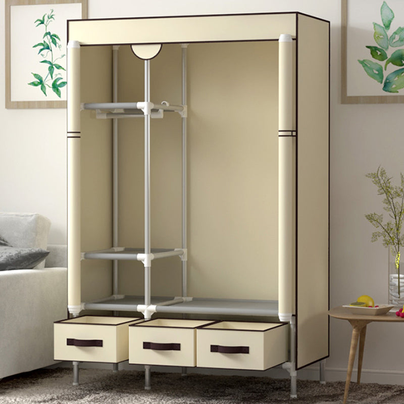 Contemporary Style Wardrobe Armoire Steel Frame Wardrobe Cabinet with Drawers